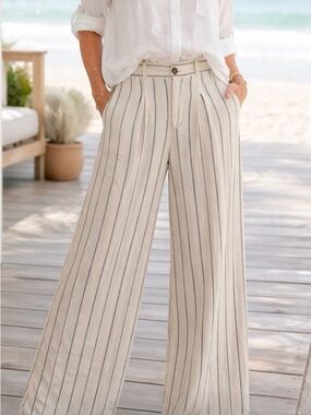 Joie 100% Linen Striped Wide Leg Pants size 8